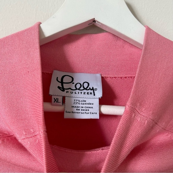 Vintage Lilly Pulitzer Mock Neck Silk Blend Short Sleeve Top In Pink - Picture 5 of 5